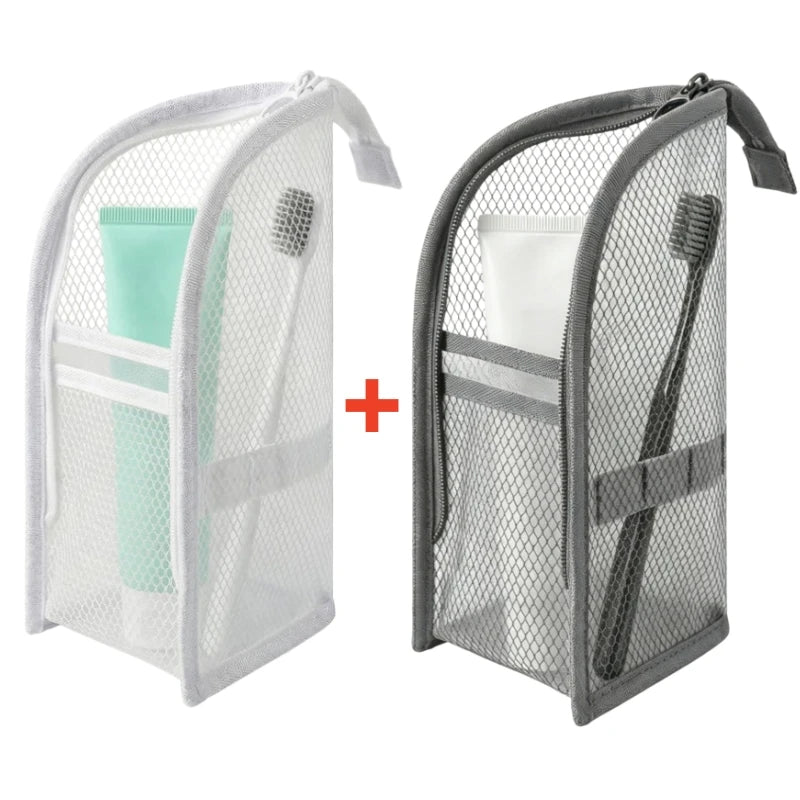 Standing Mesh Toiletry Bag Portable EVA Waterproof Travel Foldable Toothbrush Cosmetic Organizer Women Bathroom Storage Pouch