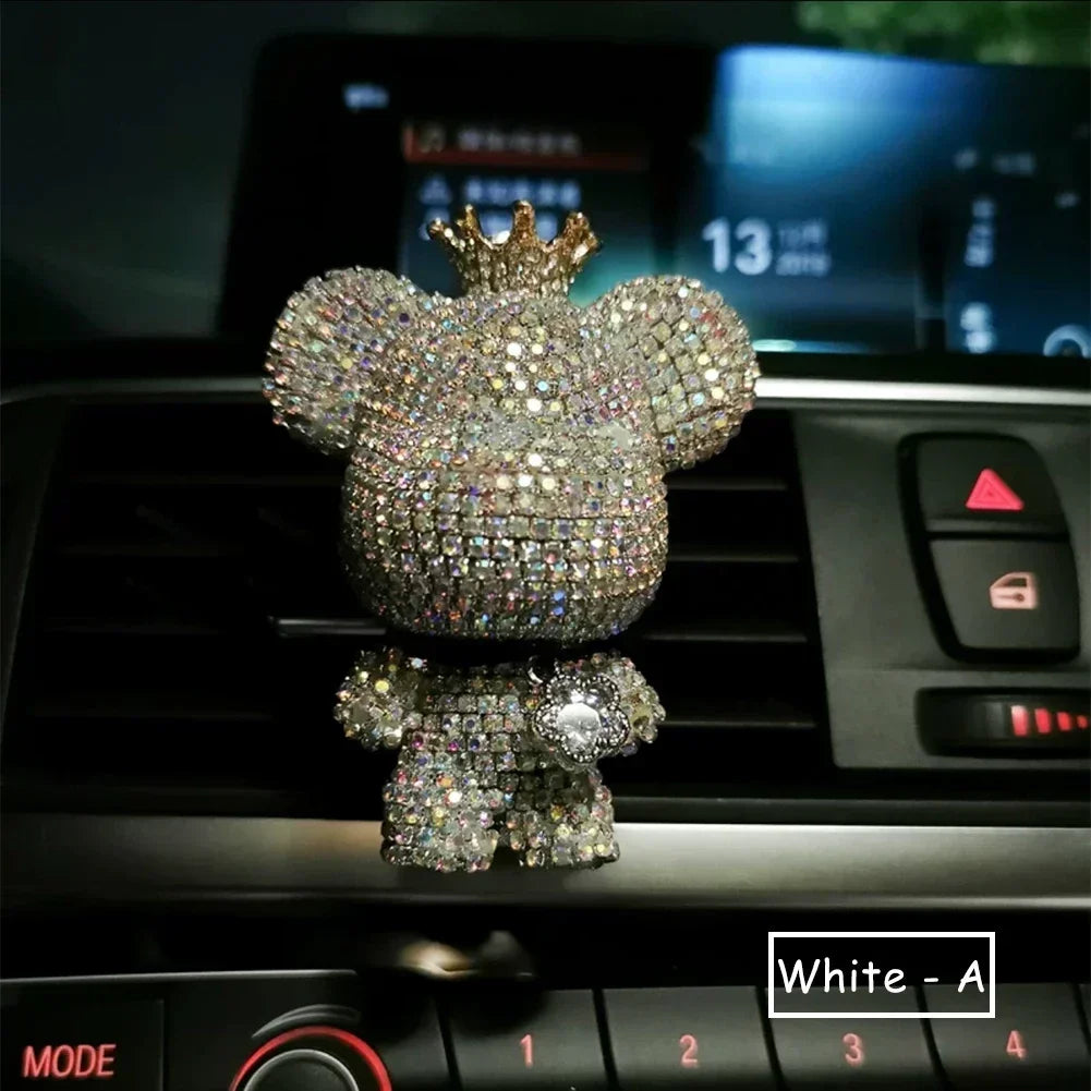 Rhinestone Crystal Bow Bear Car Pendant Mirror Hanging Ornaments Diamond Bling Car Interior Decoration Women Accessories