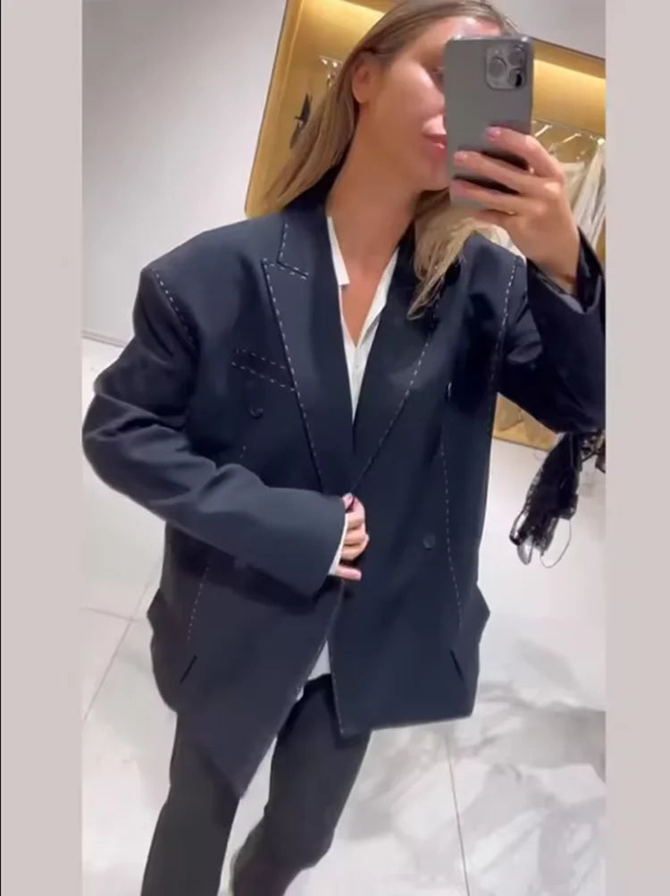 Women Casual Quilting Thread Coat Fashion Long Sleeve V Neck Buttons Office Blazer Jackets 2026 New Lady Chic Commute Outerwears