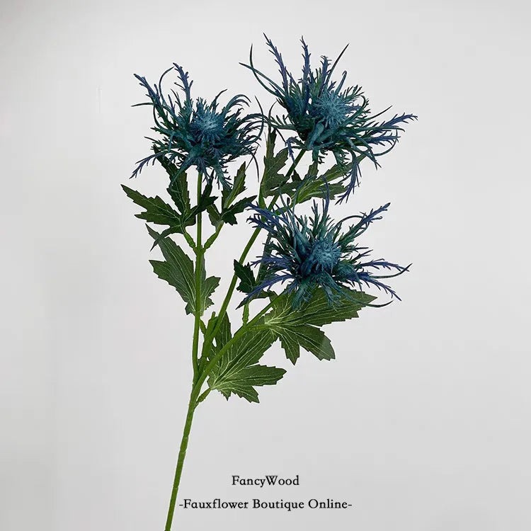 Simulation Plastic Flower Sea Holly 3 Head Thorn Celery Artificial Plants Leaf Home Wedding Christmas Floral Arrangement Bouquet