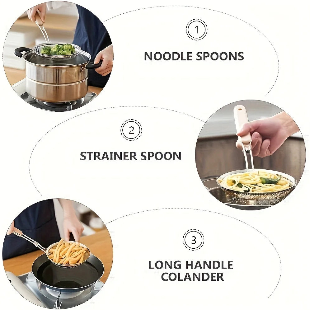 Skimmer Spoon Thickened Stainless Steel Strainer, Household Lo Mein and Dumpling Strainer, Large Kitchen Fried Strainer