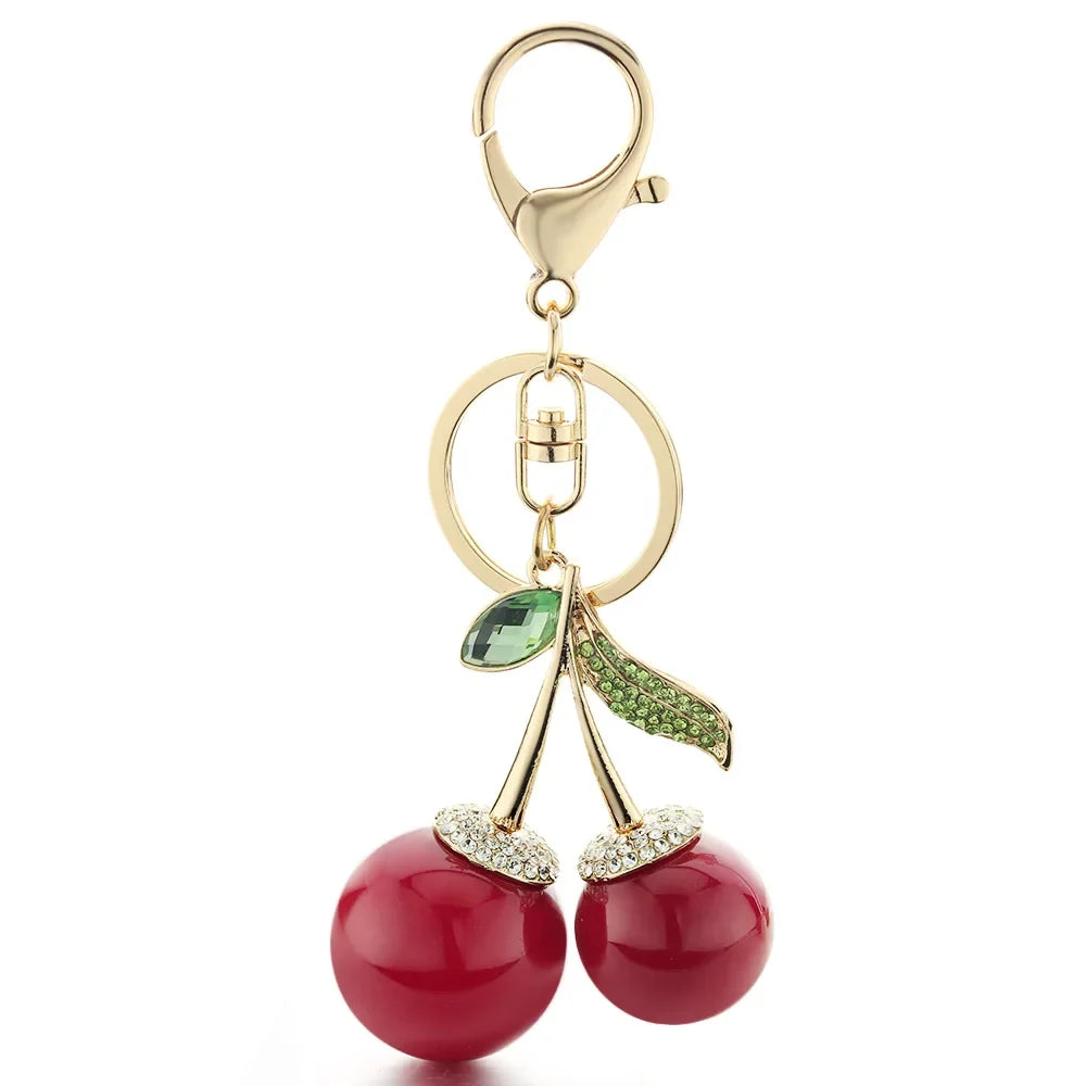 Exquisite Crystal Rhinestone Bag Pendant Red Cherry Keychain Cute Cartoon For Car Women Key Chain Ring Holder Jewelry K364