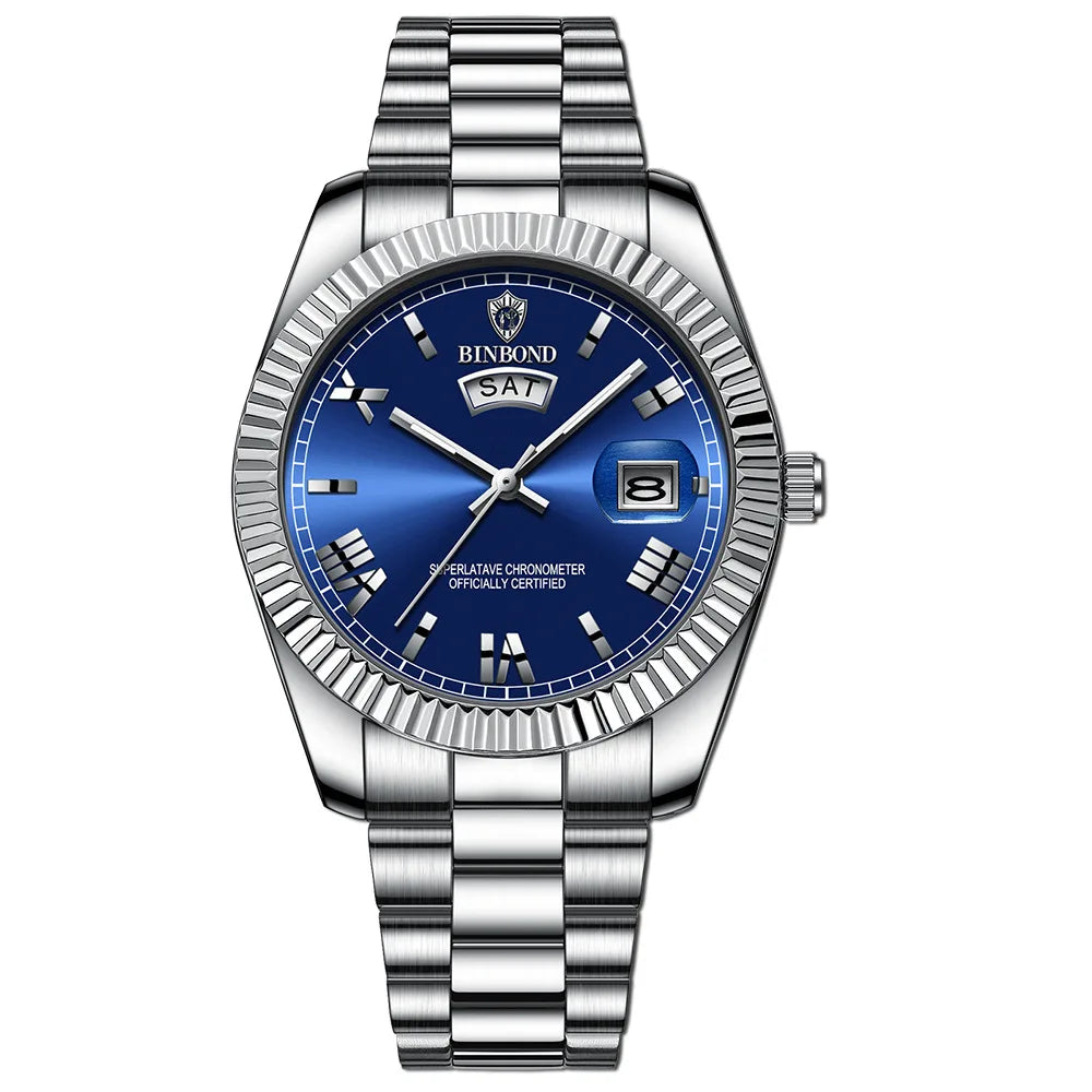 BINBOND Luxury Precise Quartz Wristwatches For Men Fashion Casual Reloj Luminous Waterproof Week Auto Date Men's Watch Durable