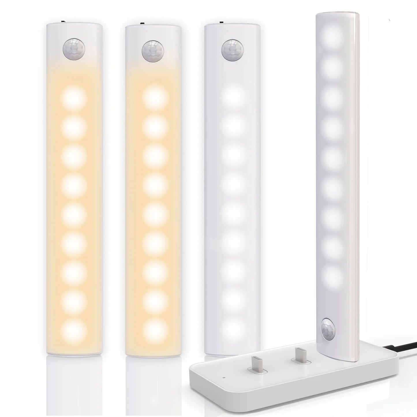 Under Cabinet Lights 1/3/5/6pcs, Motion Sensor Rechargeable Battery Operated 2 Colors LED Light for Closet, Kitchen, Bathroom
