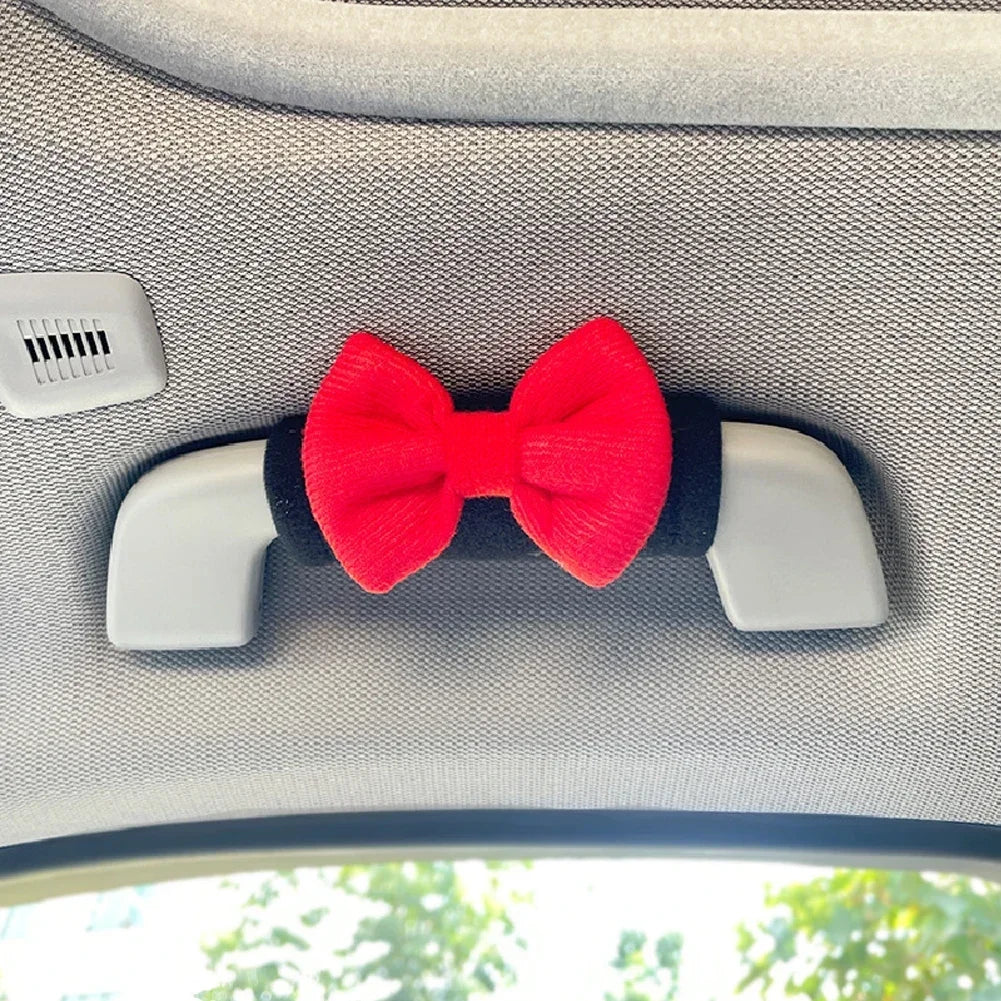 Car Styling Roof Armrest Covers Cute Bow Tie Soft Suede Protective Cover Car Roof Handle Cover Auto Interior Accessories
