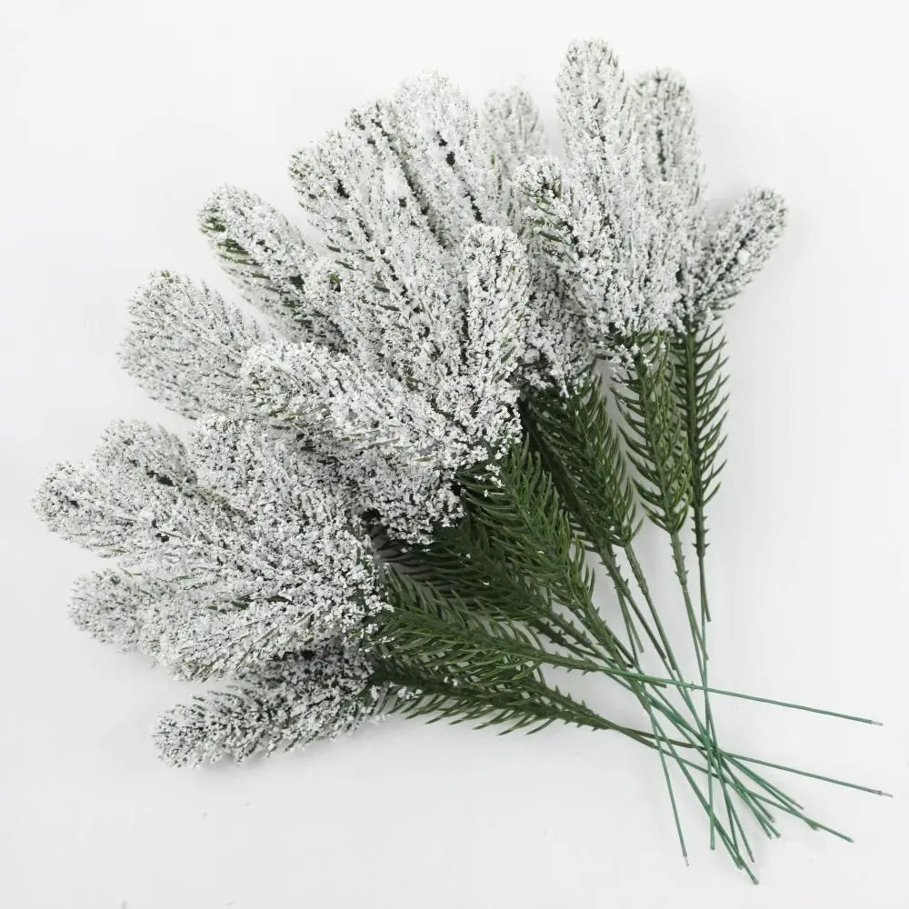 24pcs Christmas Tree Pine Branches Artificial Fake Plants Snow Pines Garland For Christmas Wreath Party Decor Xmas Ornament