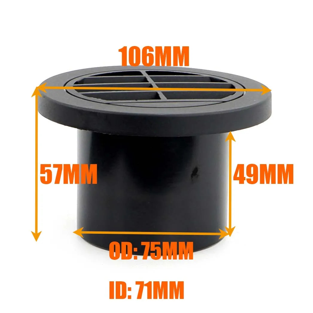 60mm / 75mm Diesel Heater Duct Ducting Air Vent Outlet Flat Round Rotatable Connector Black For Car Truck VAN Camper