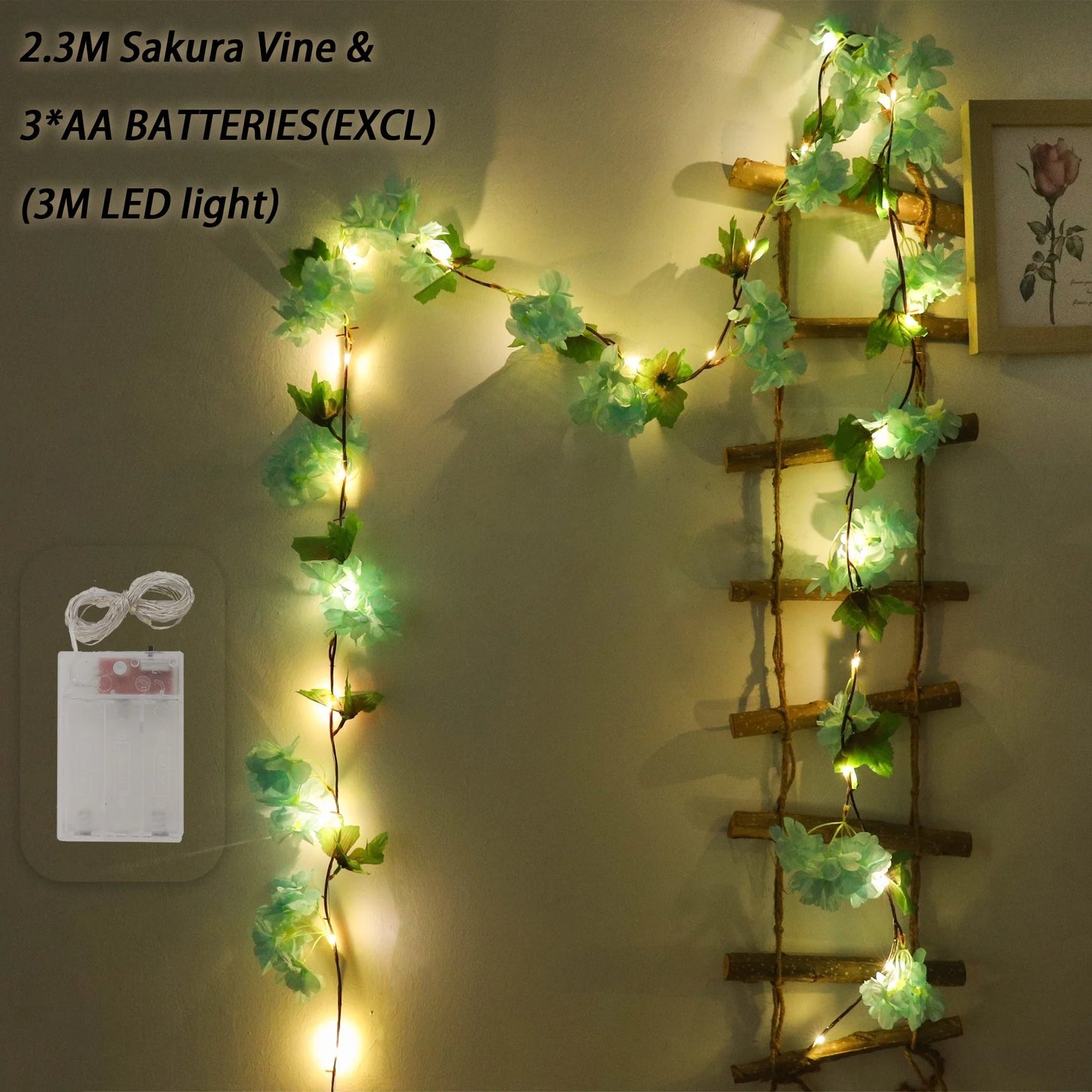 Cherry Blossom LED Light Artificial Flowers Vines For Wedding Party Home Decoration Hanging Wall Garden Arch Christmas Ornament