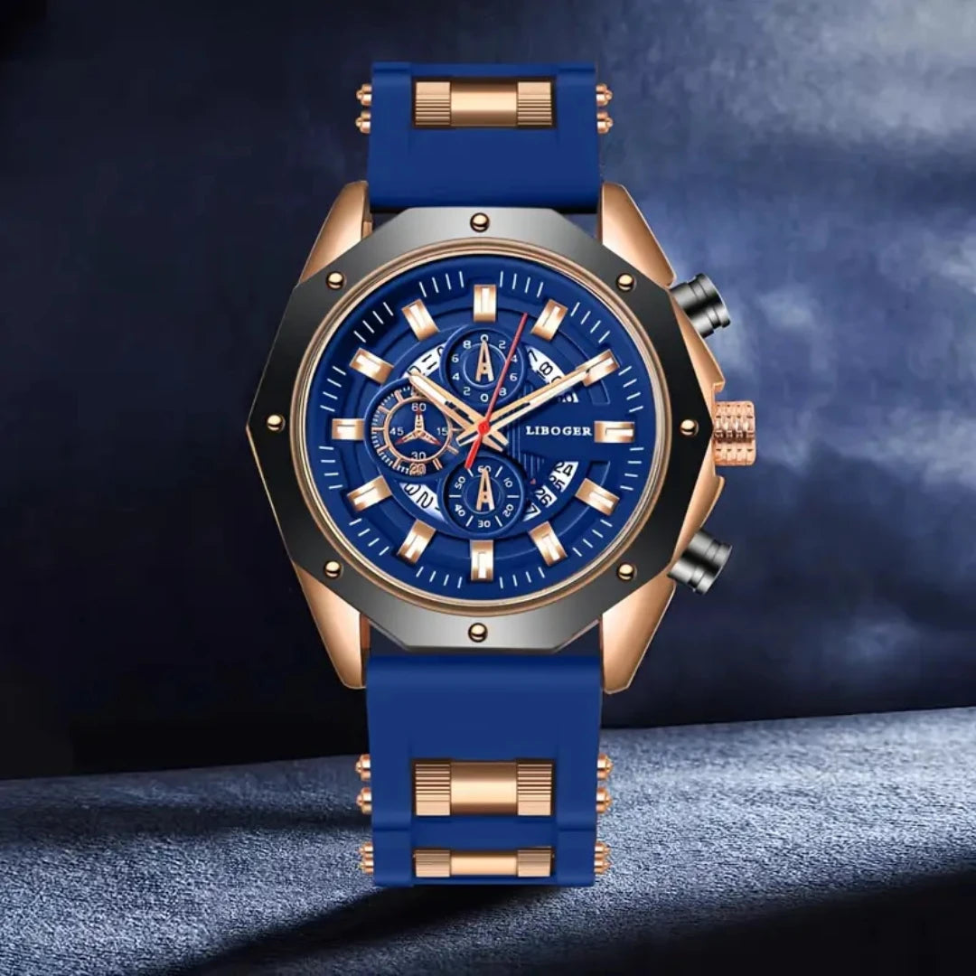 Luxury Large Dial Men's Quartz Watch Casual Silicone Band Sport Wristwatches with Calendar Male Clock(Without Box)