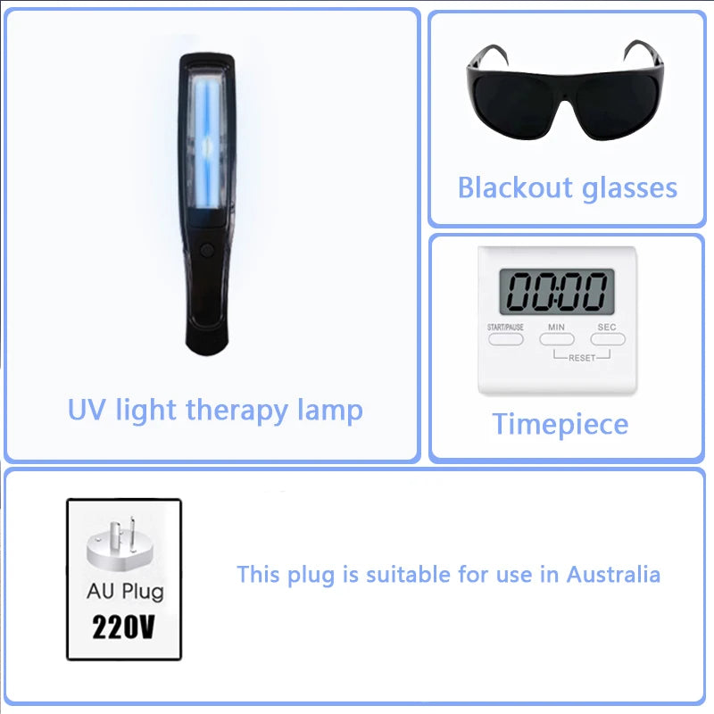 311nm Narrowband UVB Handheld Phototherapy Light Easy Operation Home Travel Skin Care Tool Set