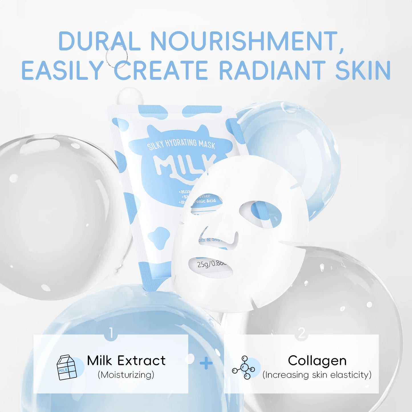 LAIKOU 8Pcs Milk Full Facial Skin Care Set - Cleanser Toner Serum Eye Serum Mud Mask Sheet Mask Moisturizing Cream Sleeping Mask
