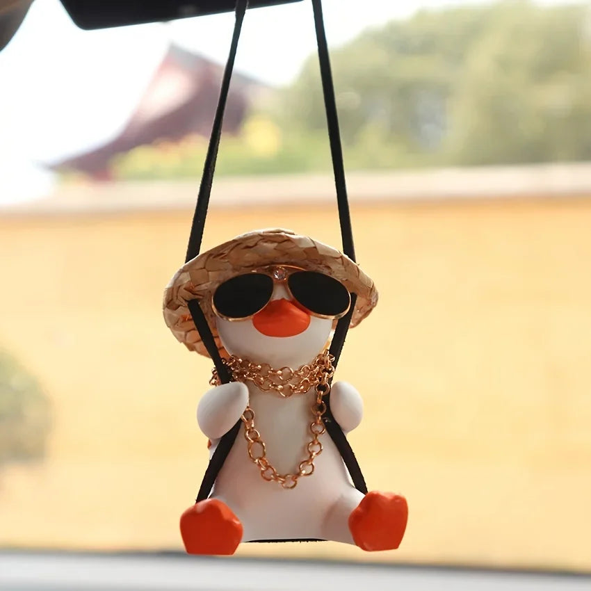 Car Pendant Cute Anime Little Duck Swing Auto Rearview Mirror Hanging Ornaments Interior Decoraction Accessories for Girls Gifts