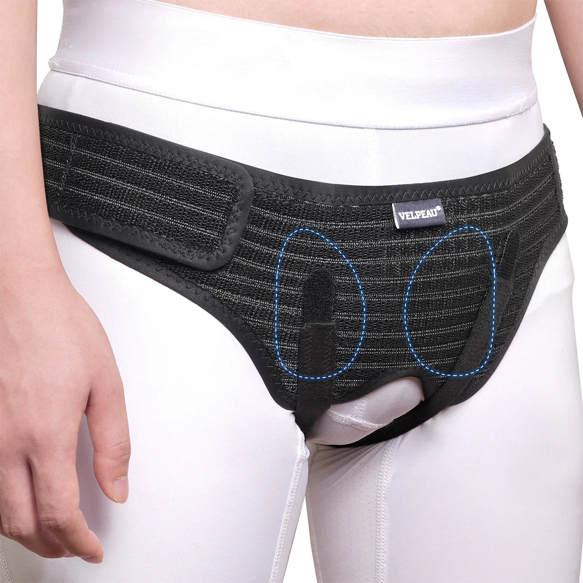 VELPEAU Hernia Belt with 2 Compression Pads, Adjustable Hernia Truss Support for Single/Double Inguinal for Men and Women