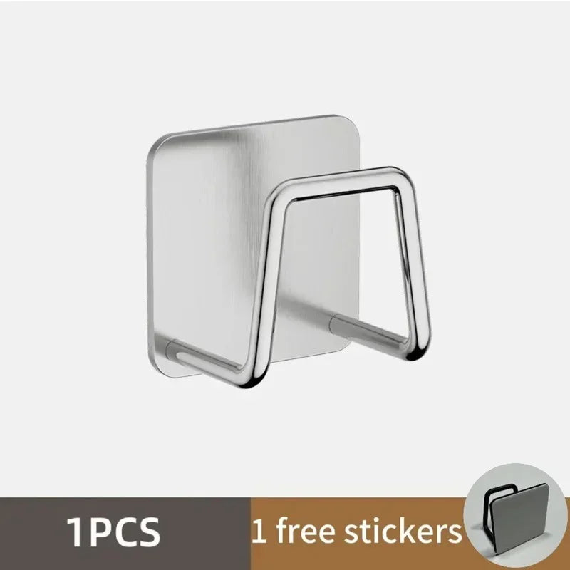 Multifunctional Kitchen Stainless Steel Sink Sponges Holder Self Adhesive Drain Drying Rack Kitchen Wall Hooks Accessories