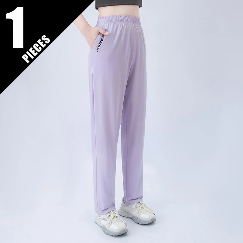 1/3 Piece Set Summer Women's Letter Printed Pocket Casual Pants, Comfortable Plus Size Youth Student Sports Running Harem Pants