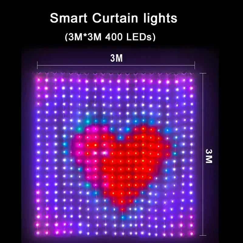 2*2M/3*3M 400LED Smart Curtain Lights Home APP Control Music Mode IP65 Waterproof Outdoor Christmas Decor