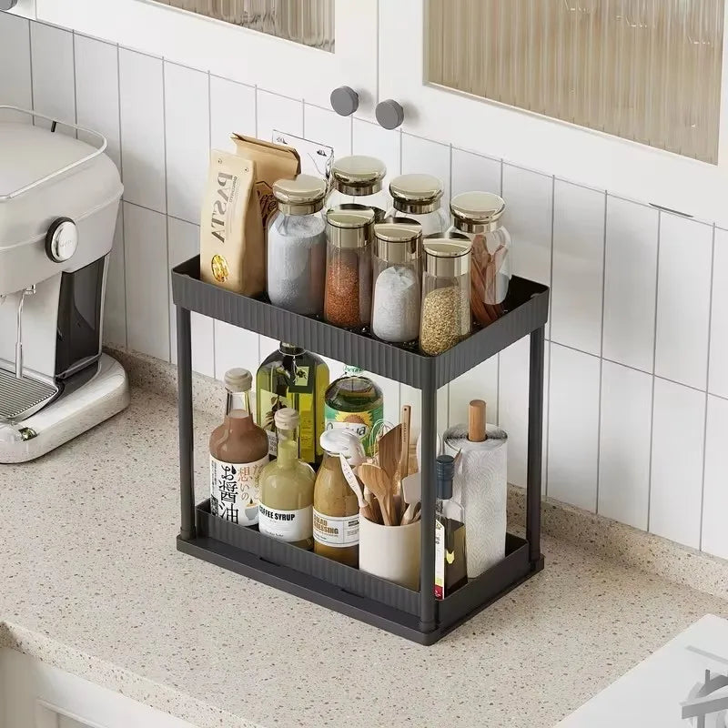 1 Pack Under Sink Cabinet Organizer, 2‑Tier Sliding Pull‑Out Drawer Storage Shelf, Multi‑Purpose Space‑Saving Organizer for Bathroom Kitchen Under Sink Cabinet, Black