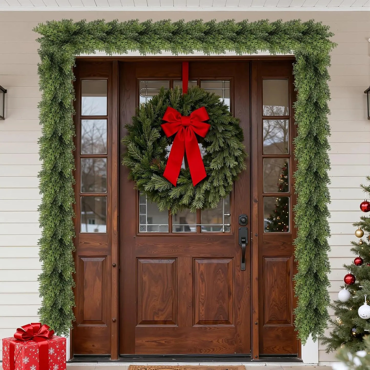 Artificial Plants Christmas Tree Cypress Leaves Garland Home Room Table Party Decora Outdoor Yard Pine Rattan Hanging Diy Gifts