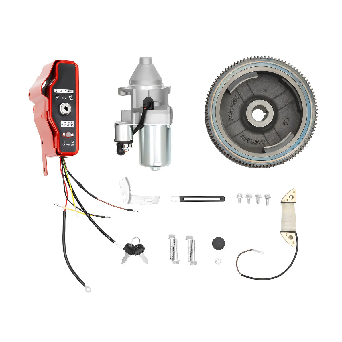Electric Start Flywheel Starter Motor Kit with Key Switch Box and Coil for HONDA GX160 5.5HP GX200 6.5HP / GX340 11HP GX390 13HP