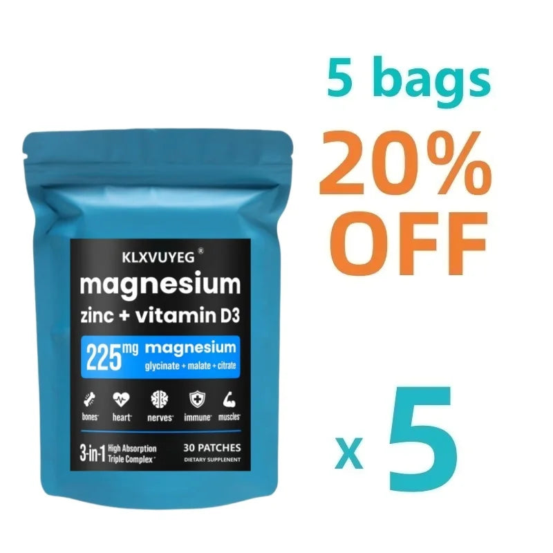  Magnesium Zinc & Vitamin D3 Supplement - Magnesium Glycinate - Bone, Muscle & Heart Health, Immune Support - 30 Patches