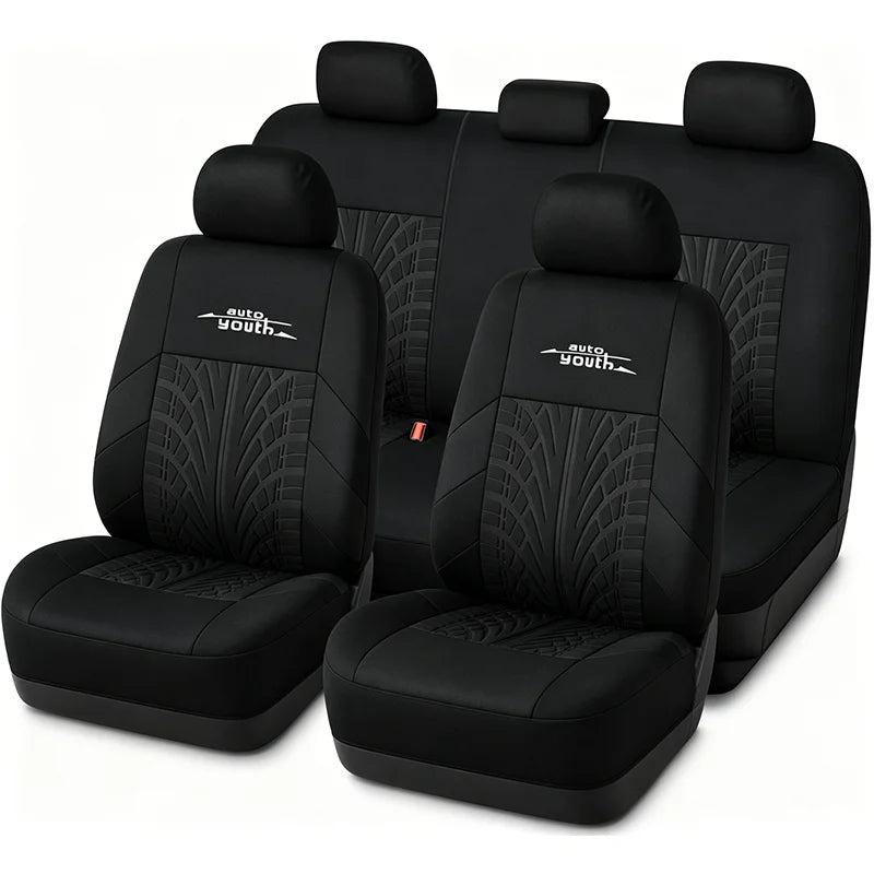 AUTOYOUTH Brand Embroidery Car Seat Covers Full Set Universal Fit Most Cars Covers with Tire Track Detail Styling