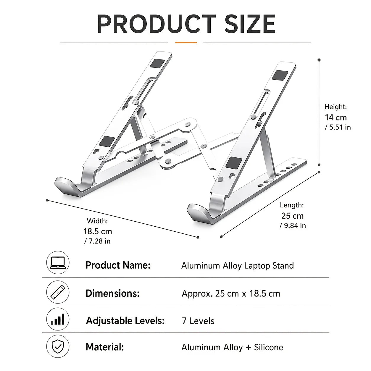 Foldable Aluminum Laptop Stand, 7 Adjustable Angles, Silicone Pads, Carrying Bag, Portable Desk Holder for Most Notebooks