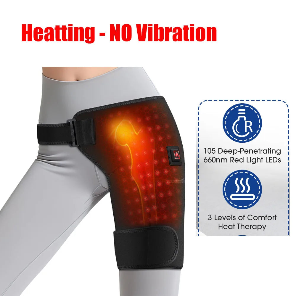 Cordless Heated Hip Support Brace with Vibration Massager Lower Back Warming Wrap Hip Heating Pad for Muscle Relaxation