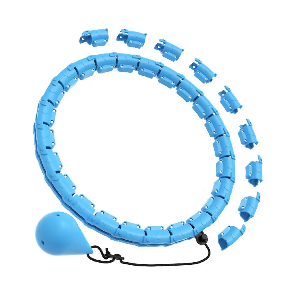 Smart Weighted Fitness Hoop 24 Detachable Links Adjustable Plus Size 47-Inch Slimming Ring Waist Trainer Auto-Spinning Massage Circle for Adults Women Beginners Weight Loss Fat Burning Home Gym Workout Equipment