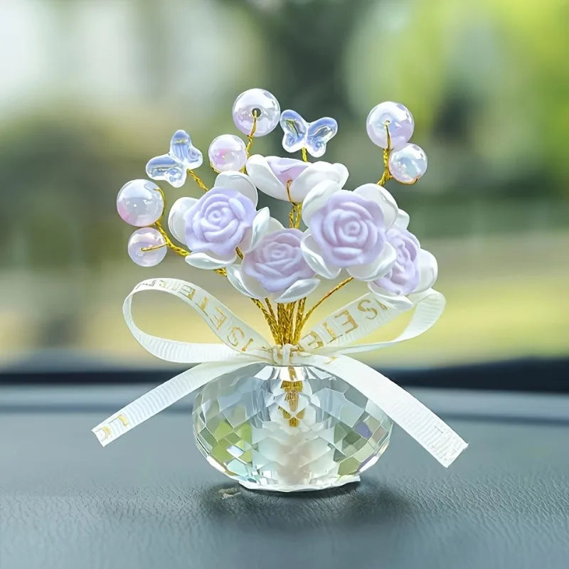 1PC Crystal Glass Rose Dashboard Ornament - Elegant Home,/Bedroom/Car Decor, Festive Holiday Gift Thanksgiving, Christmas