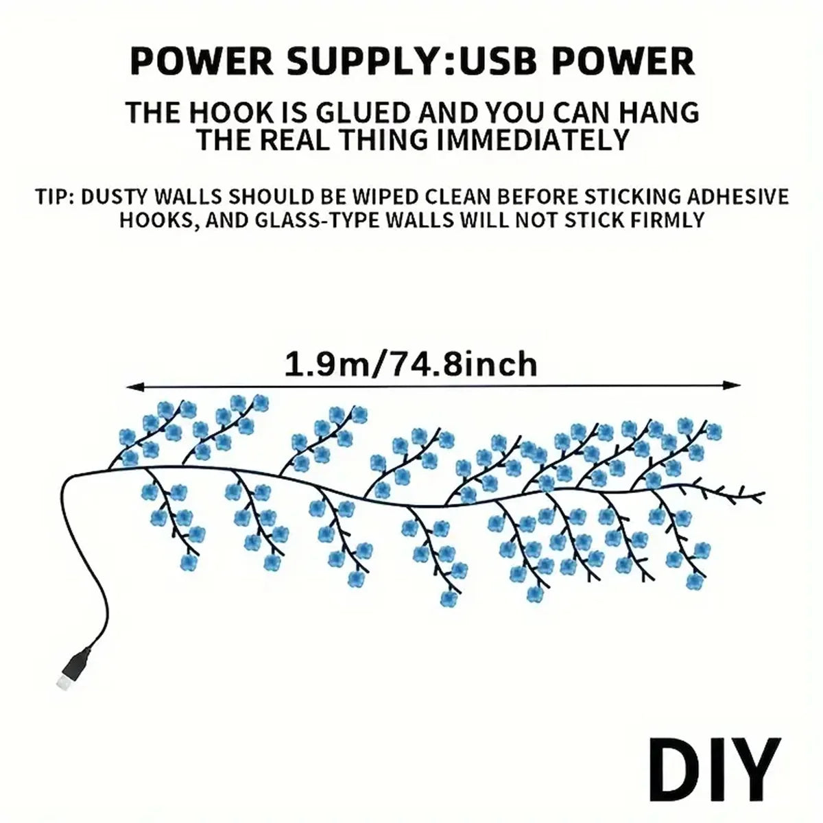 96 Led USB Cherry Blossom Light String Artificial Flower Tree Branch Rattan Lights 8 Modes For Party Home Christmas Decoration