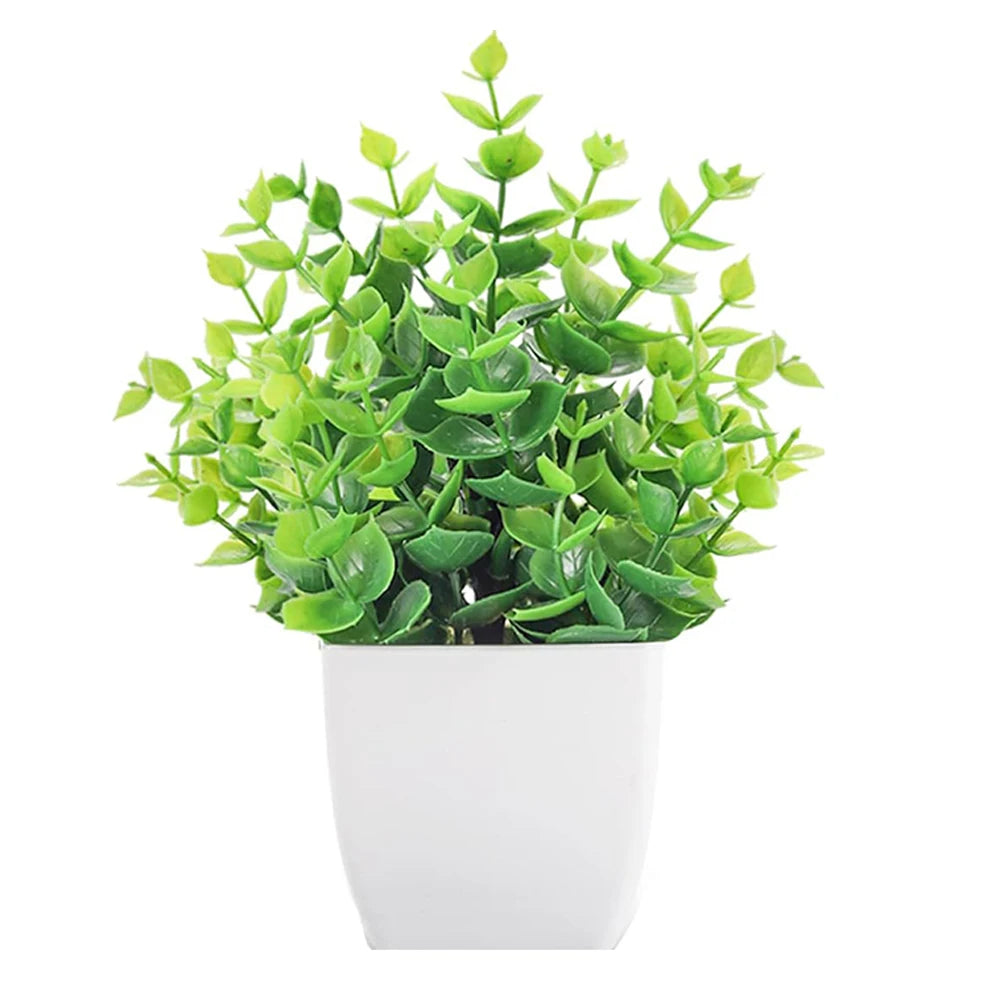 Plastic Artificial Bonsai Green Fake Plant Simulation Small Potted Lavender Eucalyptus Green Plant Home Office Table Decoration