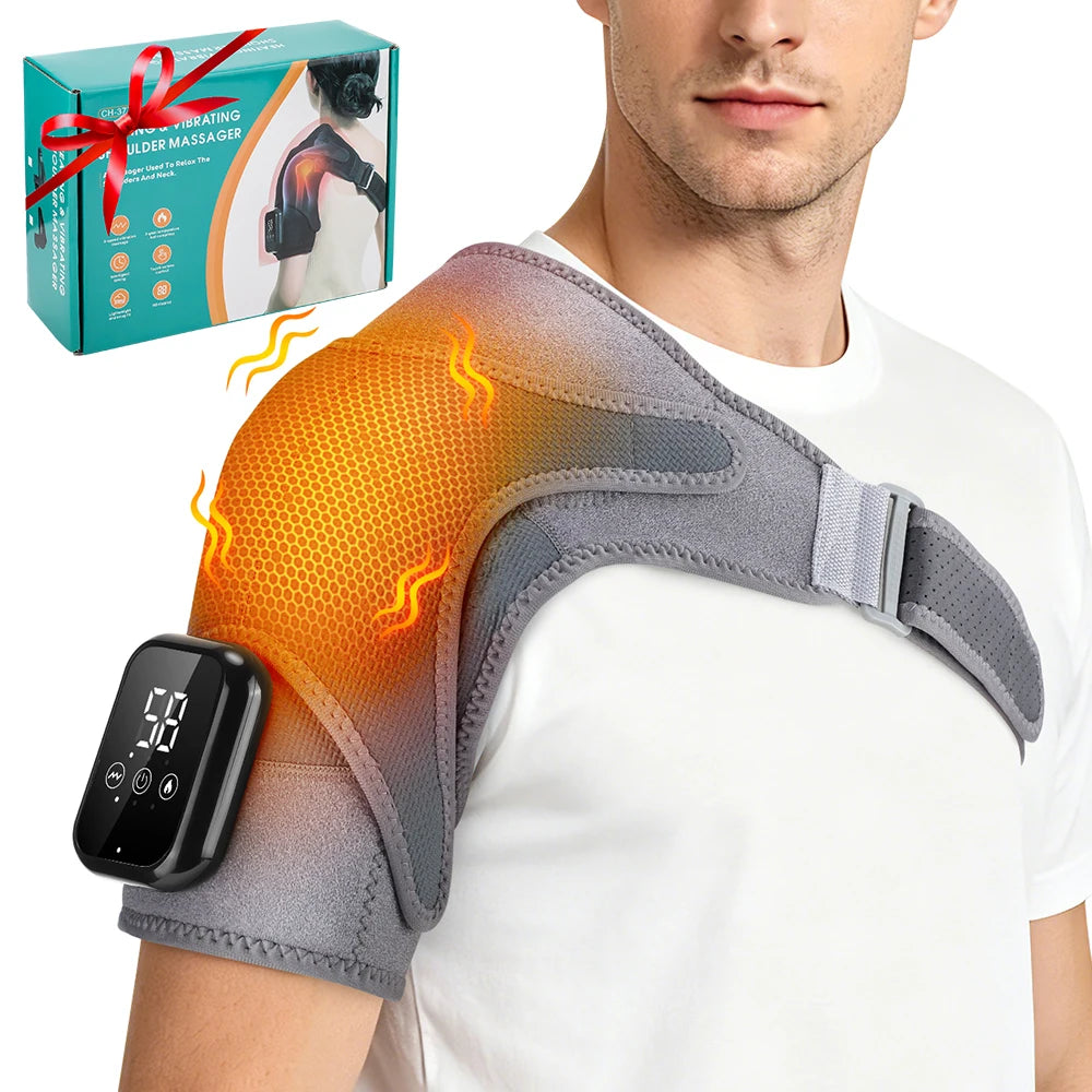 Portable Shoulder Massage Belt 3 Levels Adjustable Heating Vibration Shoulder Support Brace Wrap Pad Massage Relaxation Cordless