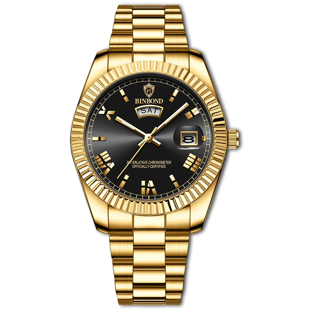 BINBOND Luxury Precise Quartz Wristwatches For Men Fashion Casual Reloj Luminous Waterproof Week Auto Date Men's Watch Durable