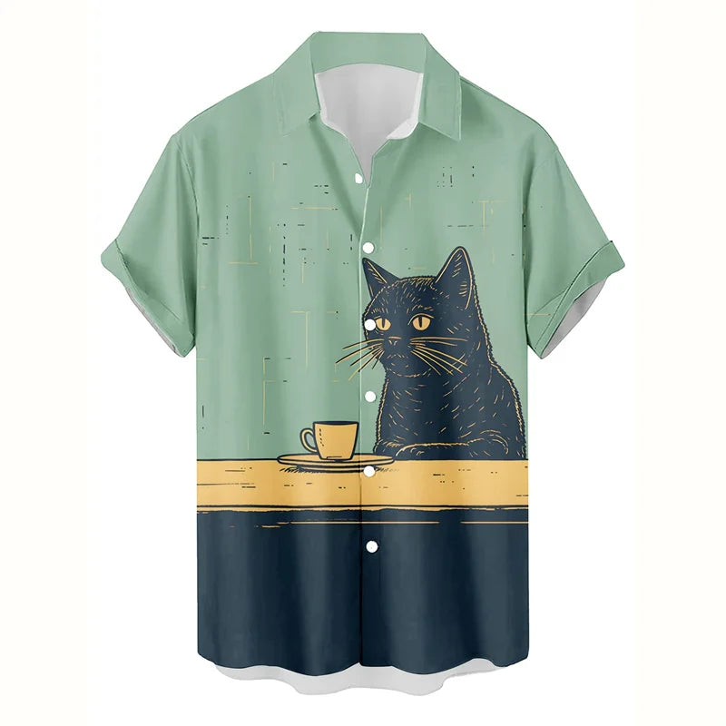 Fashion Cat Dog Hawaiian Shirt Men 3d Printed Animal Pig Graphic Short Sleeve Shirts New Design Summer Beach Lapel Button Blouse