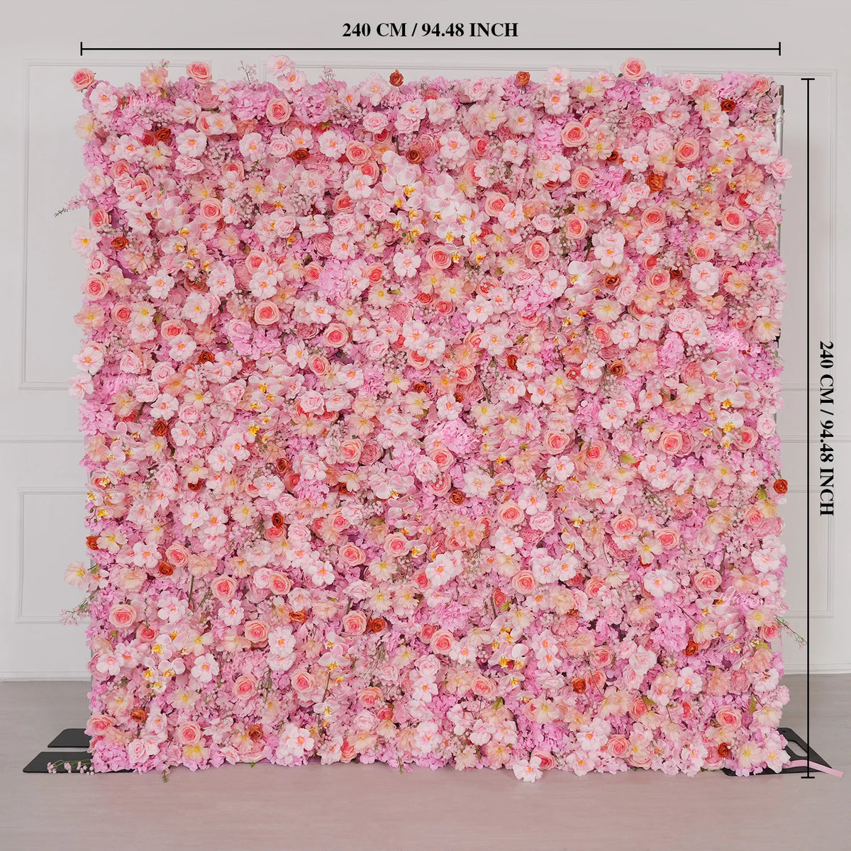 Uflower Pink Peony Rose Cloth Artificial Flower Wall Wedding Backdrop Decor Curtain Hanging Fabric Floral Wall Event Party Props