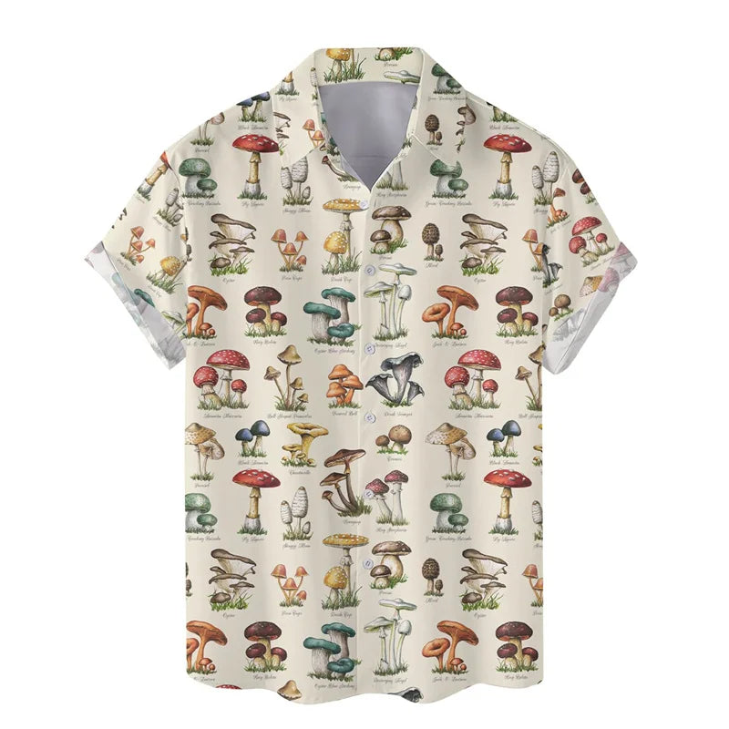 Colorful Mushroom 3d Print Hawaiian Shirt Men Summer Vacation Shirts Button Lapel Short Sleeve Street Beach Aloha Shirt Clothing