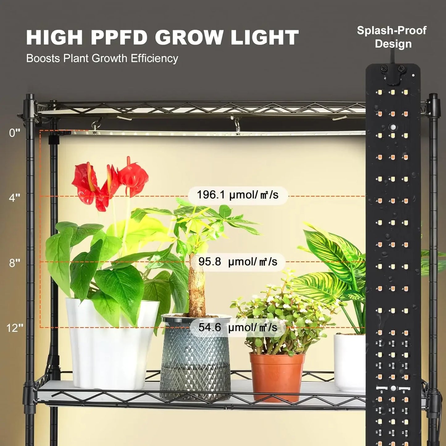 4-Tier Plant Shelf with 45W Full Spectrum Grow Light,Metal Grow Light Shelf for Indoor Plants