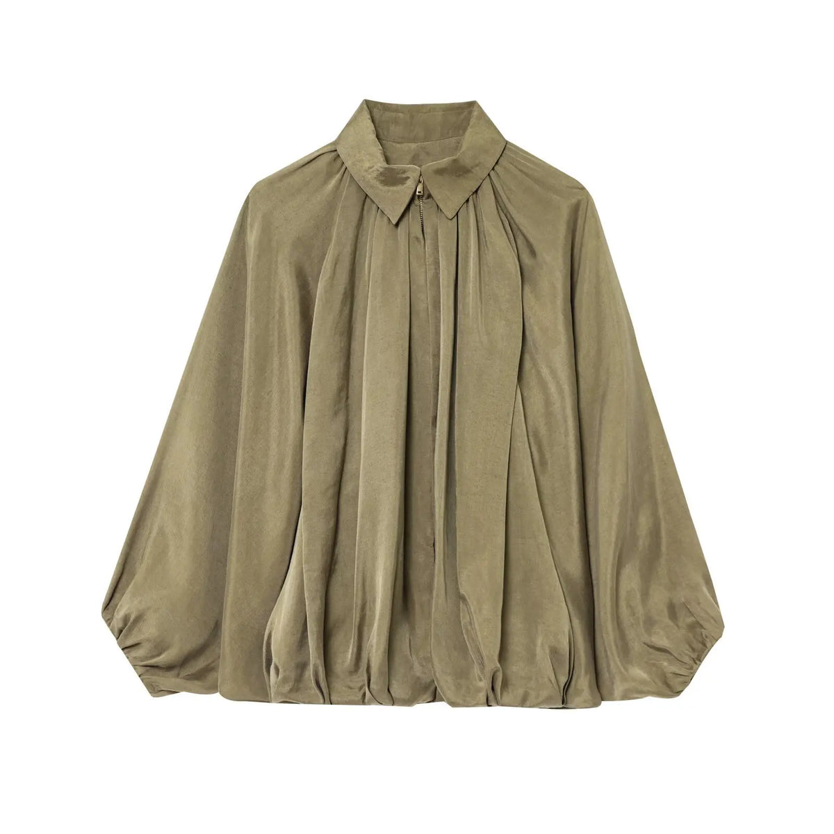 CHNMR Elegant Ruched Satin Jackets for Women Spring Fall Casual Zipper Jacket Long Sleeved Coats Female Chic Outerwears