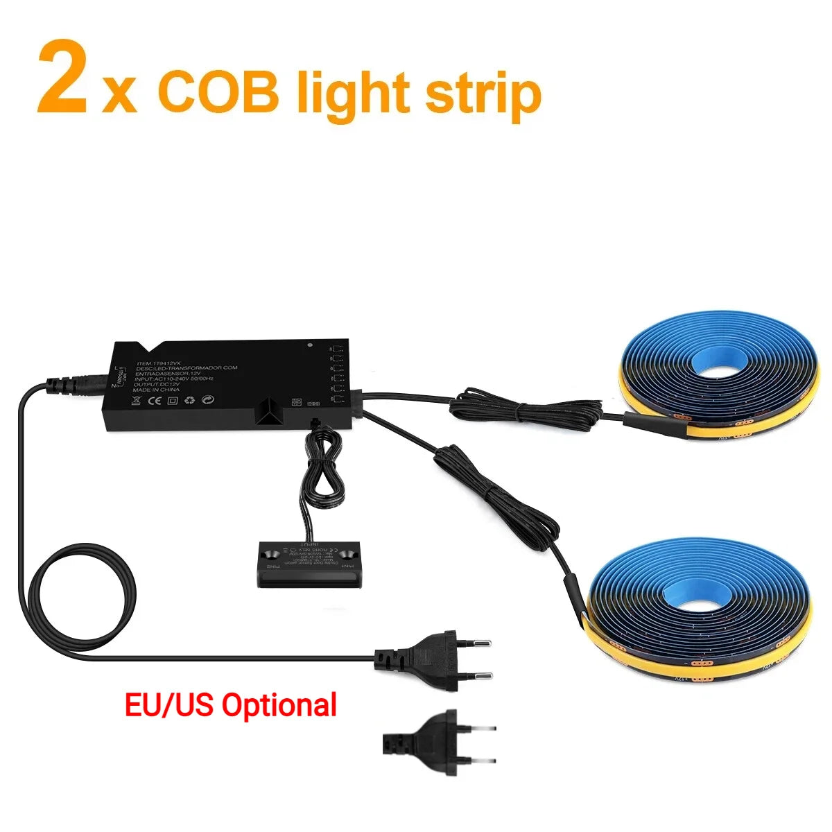 1-10PCS Black COB LED Strip Lights With Double Door Sensor Switch Kit 12V Cabinet Lighting for Kitchen Wardrobe Closet