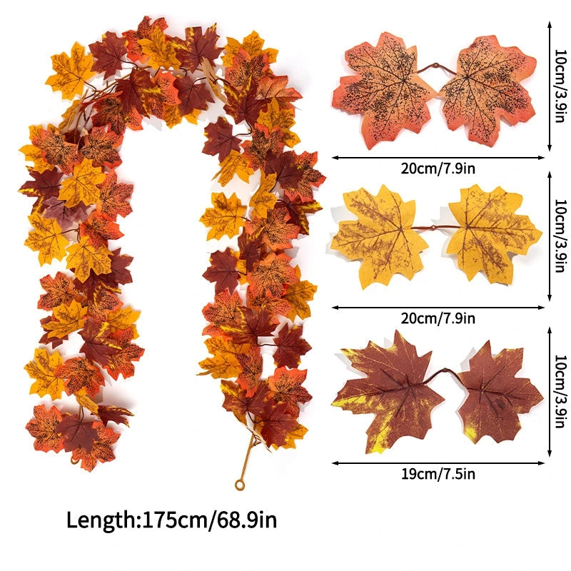Artificial Maple Leaf Garland Rattan Fake Fallen Leaves Vine Thanksgiving Halloween Wedding Festival Atmosphere Autumn Decor
