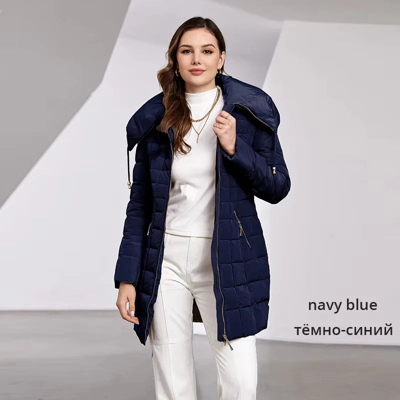 Astrid 2023 New Women's Winter Jacket Hooded Belt Long Parkas Warm Padding Puffer Plaid Quilted Coat Down Jacket Thick Snow Wear