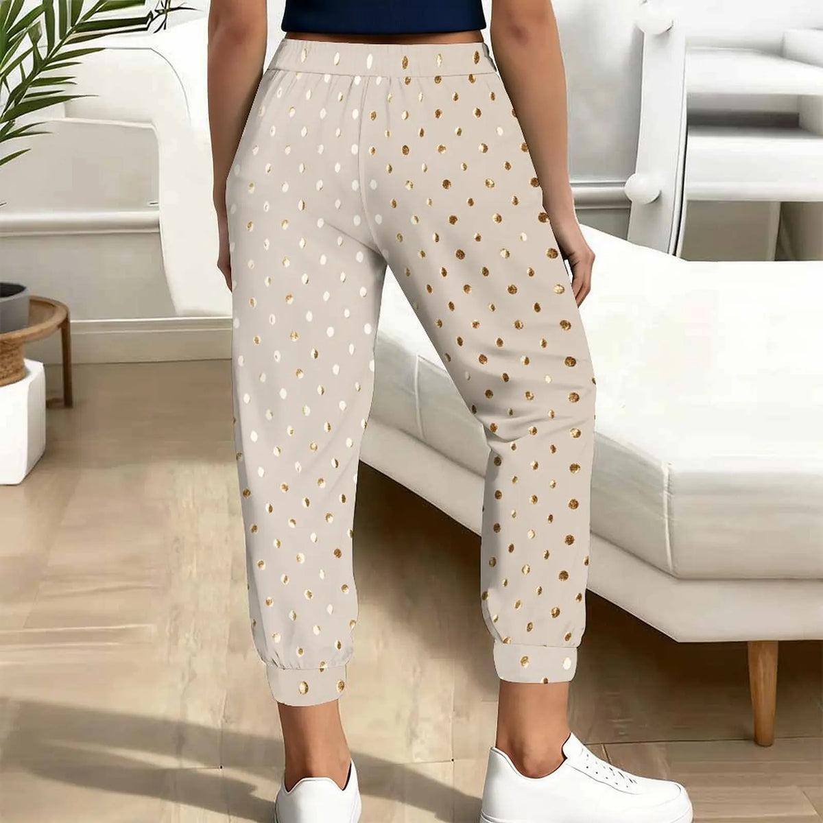 Autumn Women'S Casual Geometric Circle Pattern Printed Drawstring Pocket Pants WinterLadies Elegant Sport Pants