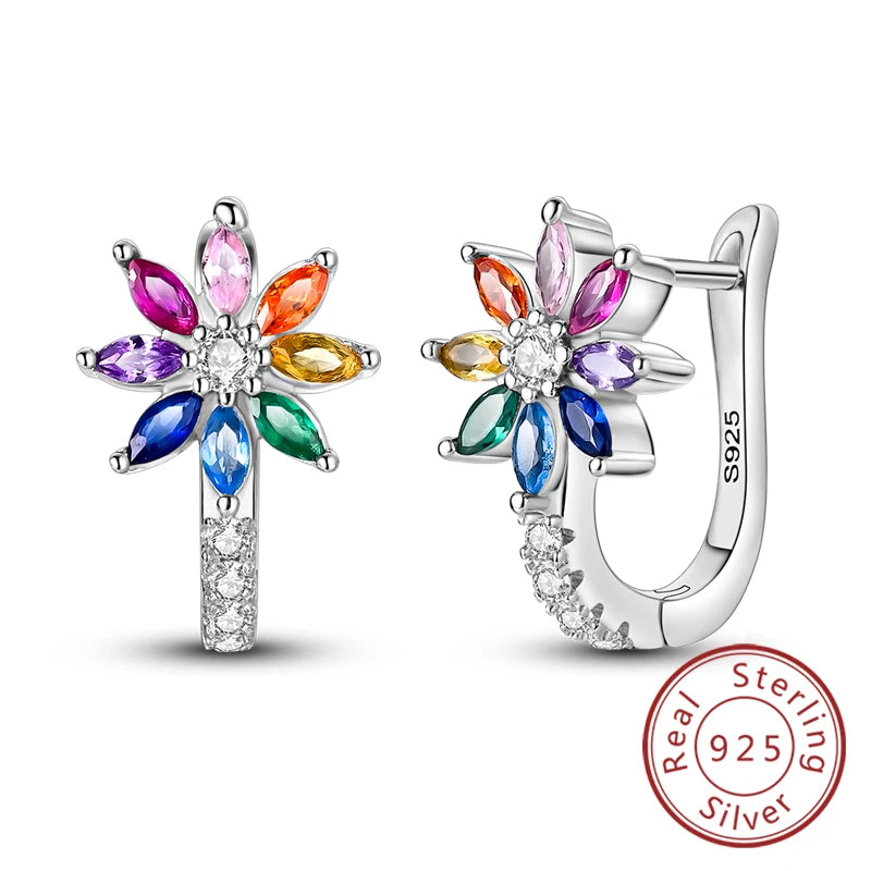 New Original 925 Sterling Silver Hoop Earrings Purple Zircon Flowers Butterflies Studs Earring For Women Wedding Engagement Gift
