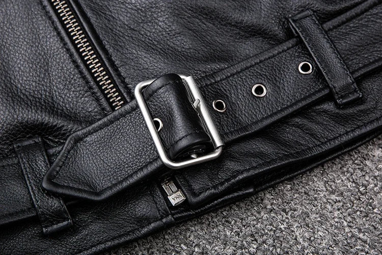 Spring Classical Motorcycle Oblique Zipper Jackets Men Leather Jacket Natural Calf Skin Thick Slim Cowhide Moto Jacket Man