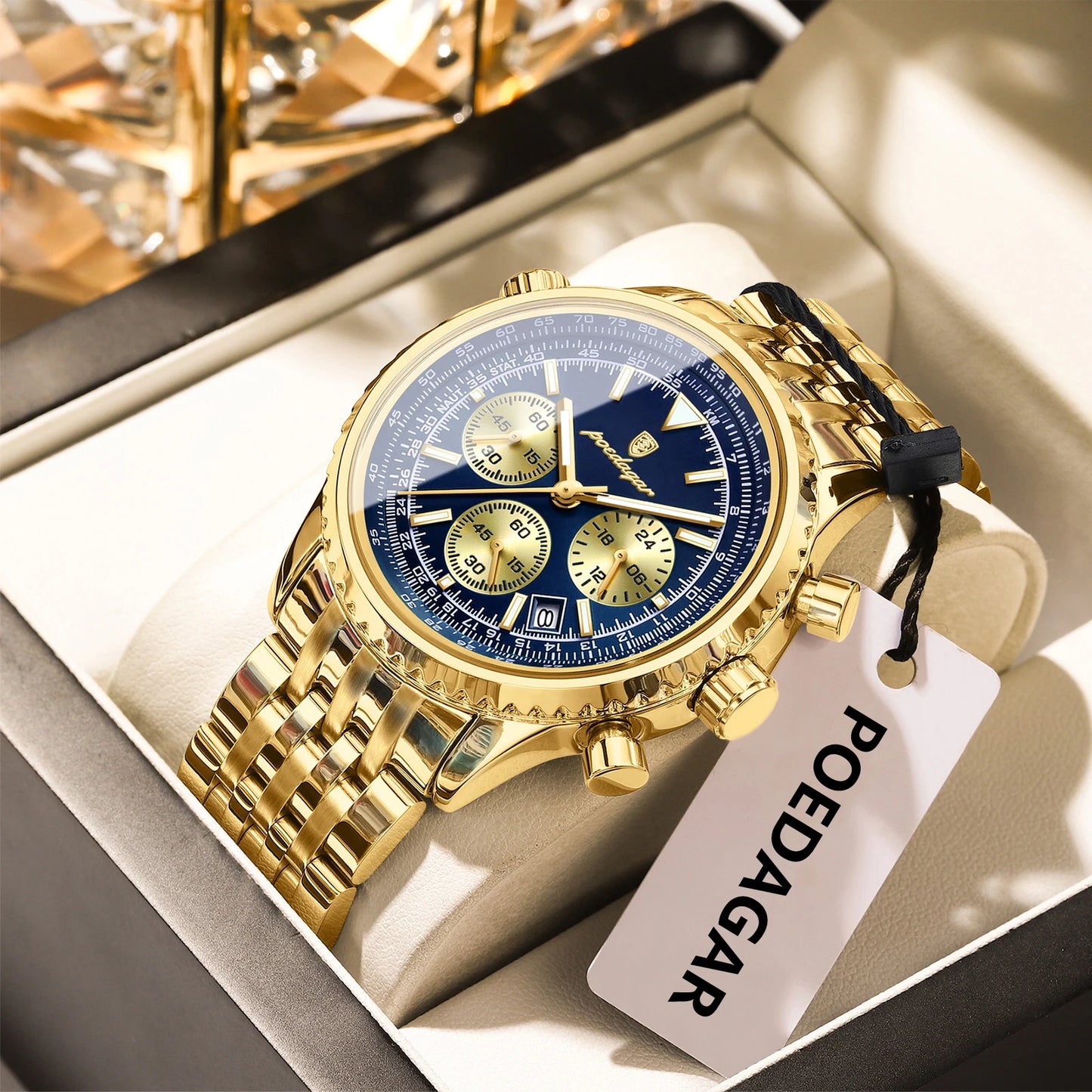 POEDAGAR Top Luxury Male Wristwatch Chronograph Date Waterproof Luminous Men's Watches Stainless Steel Classic Quartz Man Watch