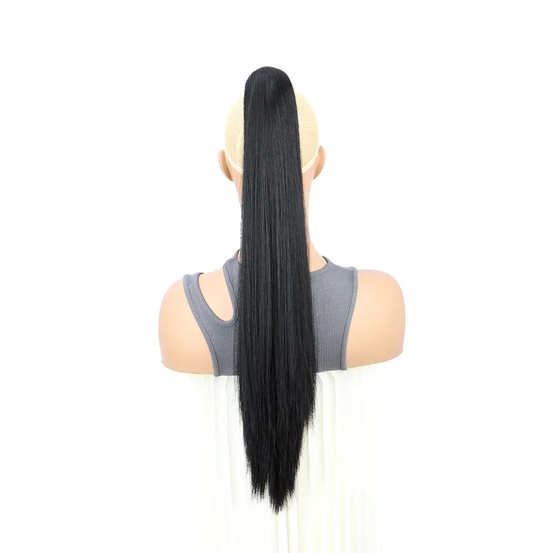 24Inch Synthetic Long Straight Claw Clip On Ponytail Hair Extensions Heat Resistant Ponytail Blonde Black Hairpiece for Women