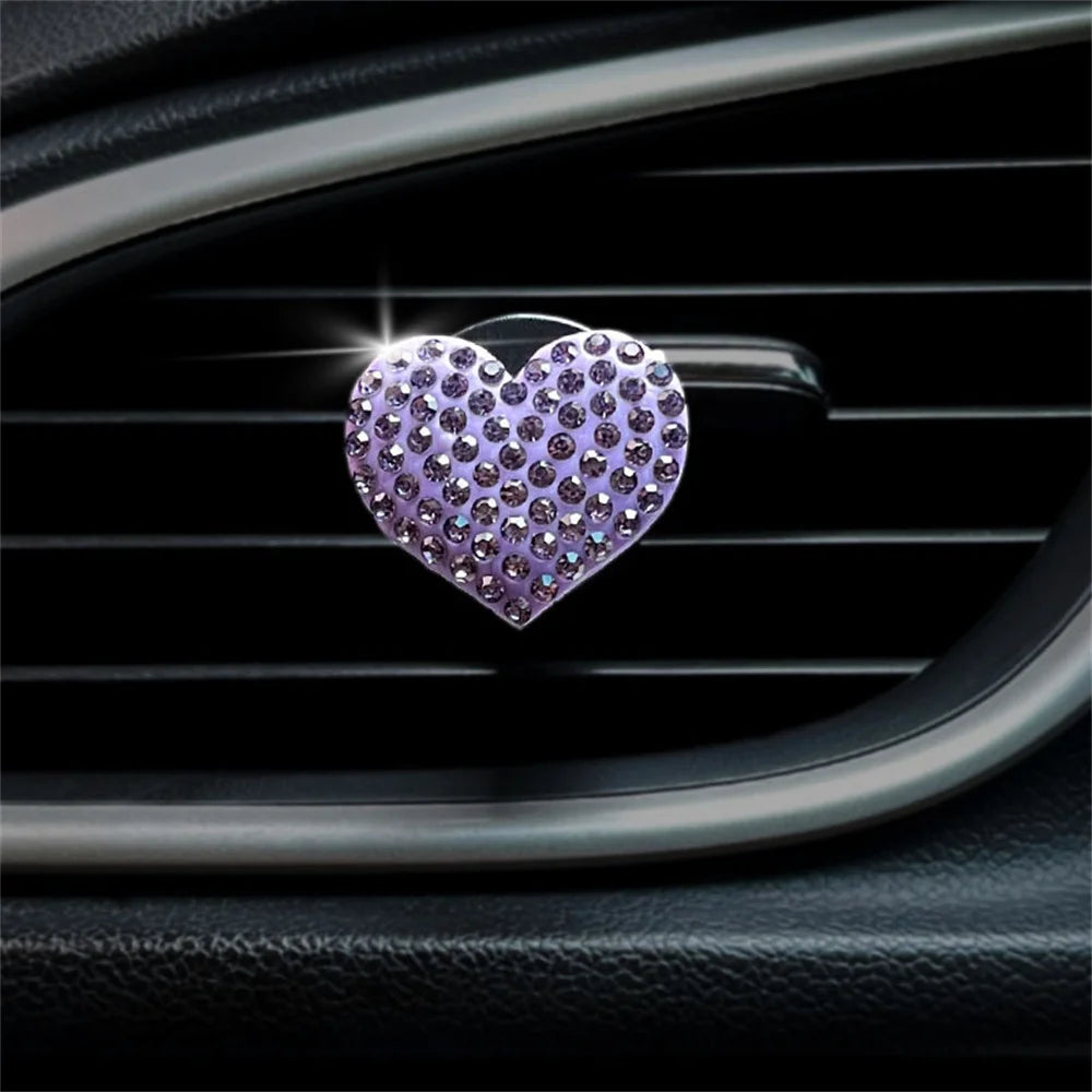 Car Air Outlet Perfume Clips Rhinestone Heart-shaped Car Air Conditioning Vent Decoration Clip Air Freshener Car Accessories