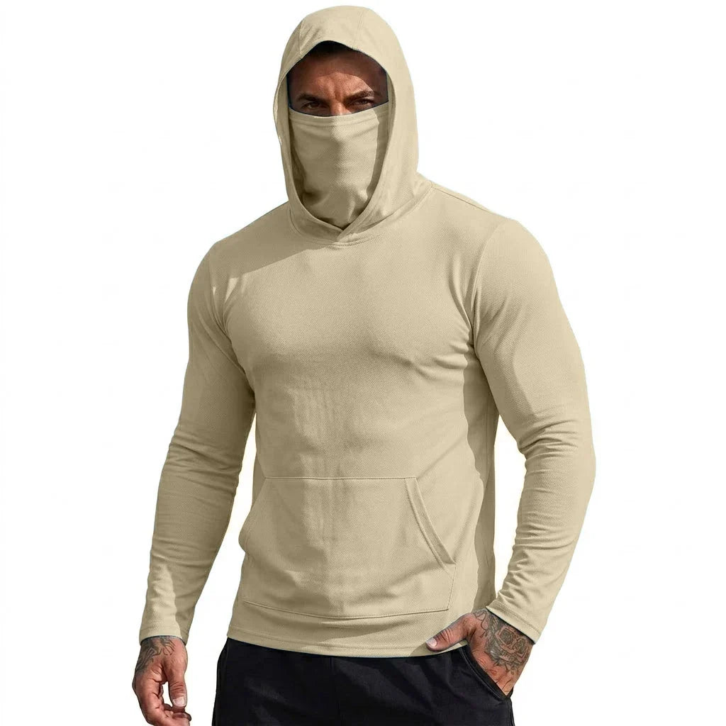 Mens Sun Protection Hooded Tee Quick Dry Long Sleeve Sweatshirt Lightweight Performance Top for Hiking Outdoor Sun Wear Tops