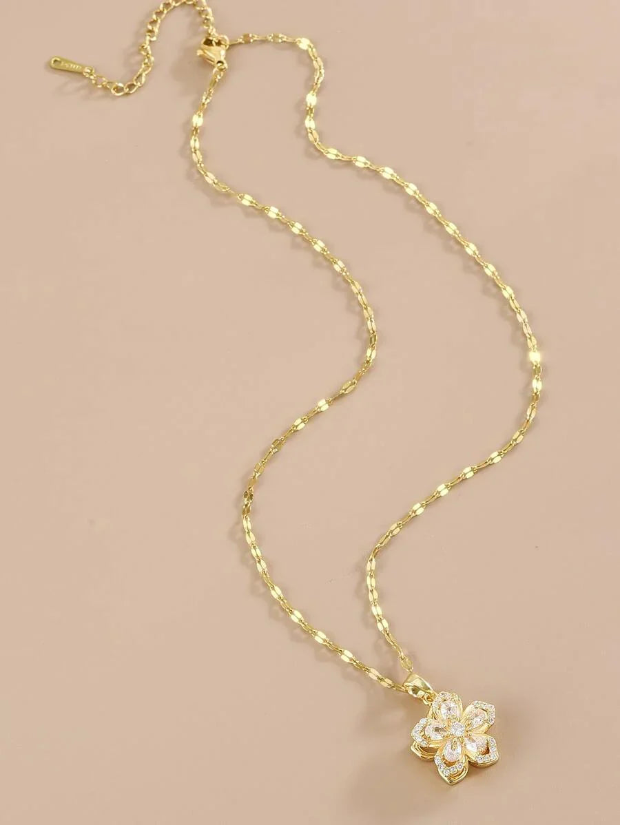 1pc Stainless Steel 5-Petal Rotating Flower Necklace