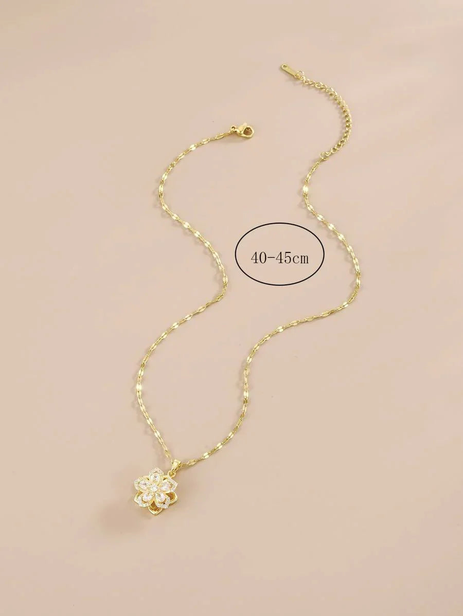 1pc Stainless Steel 5-Petal Rotating Flower Necklace